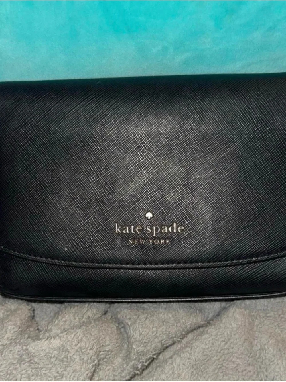 kate spade Black Textured Leather Shoulder Bag with Gold Logo